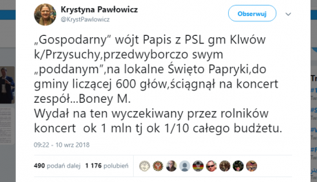 Krystyna Pawłowicz kontra wójt Klwowa
