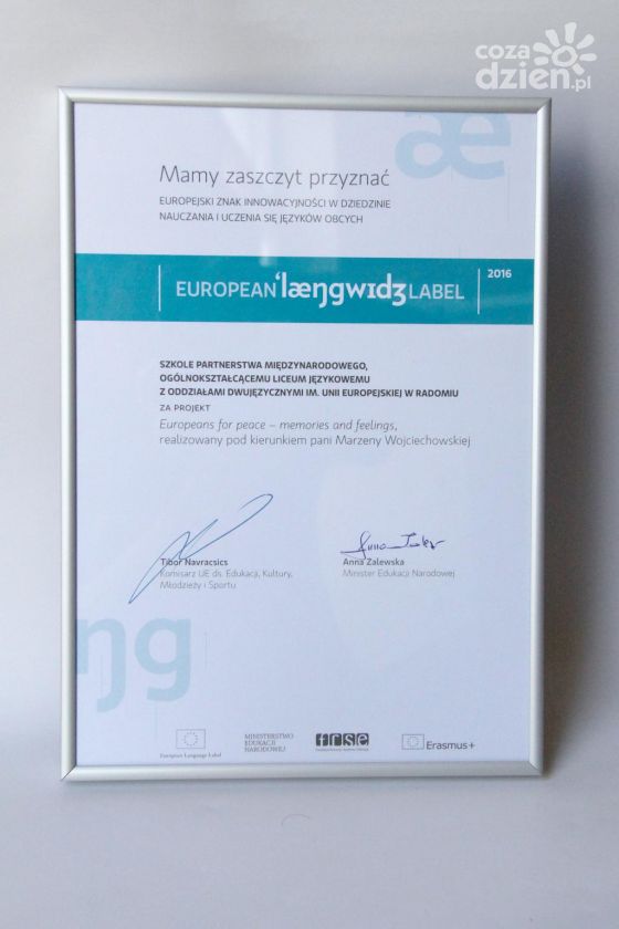 Europejski certyfikat dla Liceum Językowego