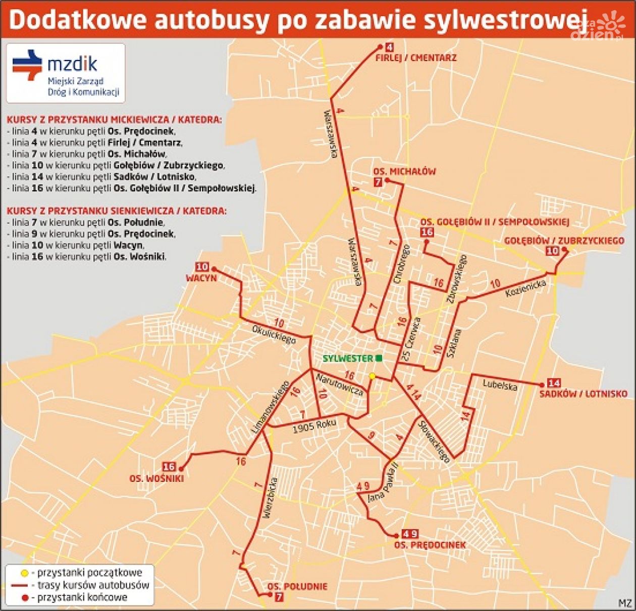 Specjalne autobusy po Sylwestrze pod gwiazdką (mapka)