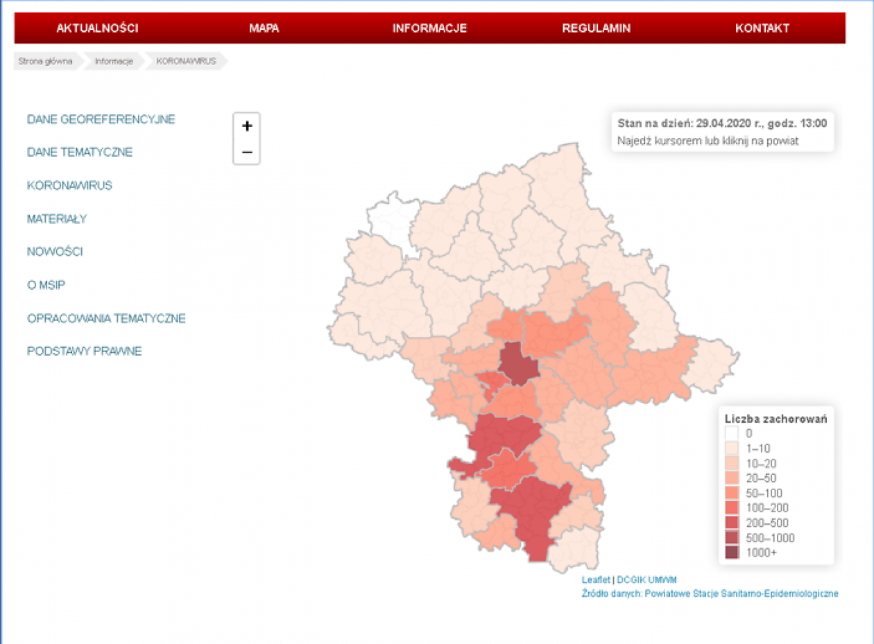 Mazowsze: powstała interaktywna mapa epidemii COVID-19